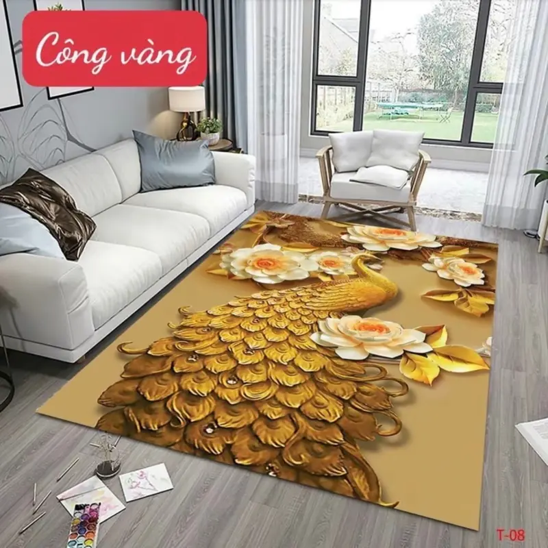 Thảm Trải Sàn Bali Hoạ Tiết Hoàng Gia Cổ Điển, Thảm Trải Phòng Khách Đế Cao Su Chống Trơn Trượt Nhiều Kích Thước 1