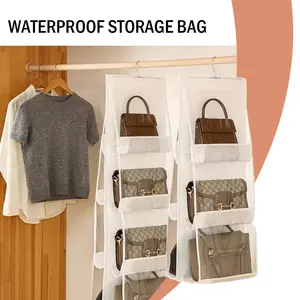 6 kisi/8 kisi rak tas gantung tertutup anti debu Klasik dan tahan lama, bentuk sederhana penyimpanan tas dan sepatu