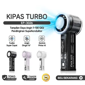 【NewTopiaa】 Kipas Turbo Portabel EP-3026 Pendinginan Superkonduktor 100 Gigi Transparan 3000mAh 4.9 Jam Baterai 100 Tingkat Kecepatan