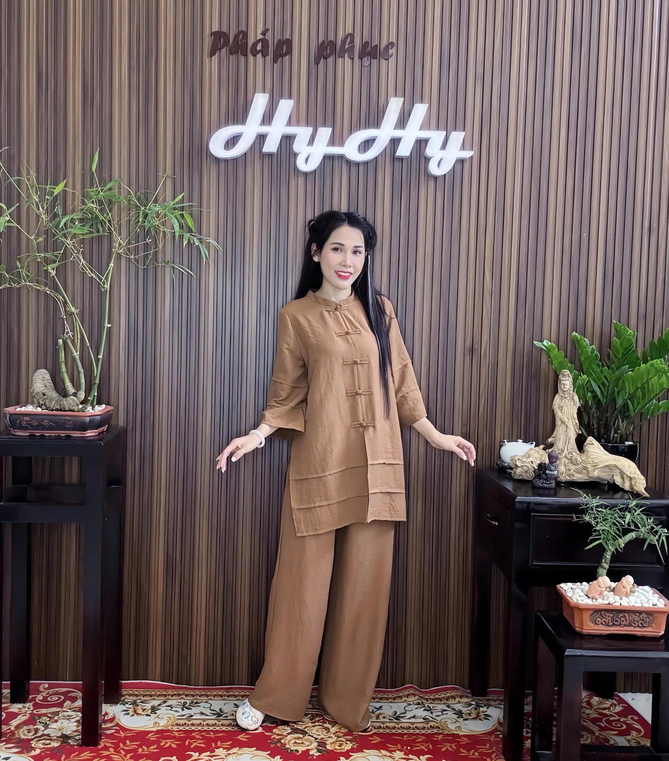 HyHy House - BẠCH LỘC Bộ Pháp Phục Lễ Chùa Nữ Bigsize Vải Tằm Bông Nút Cài Thanh Lịch