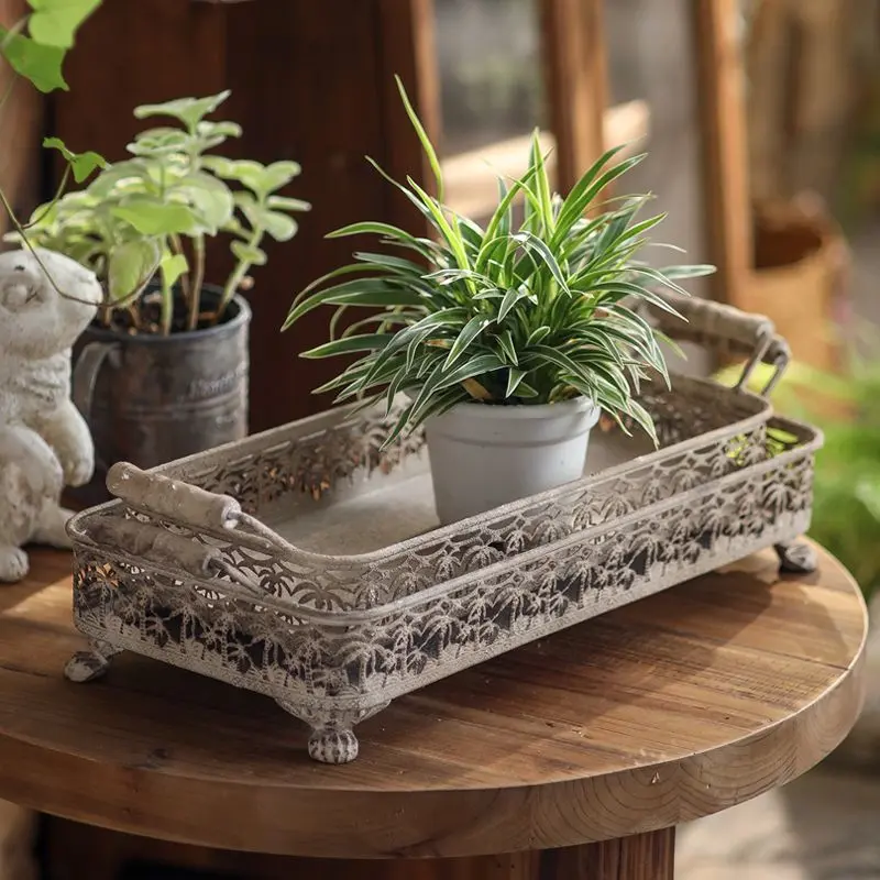 Table American Iron Flower Basket Storage Basket Garden Decorative Flower Pot Courtyard Tool Cart Domestic Ornaments Storage Rack
