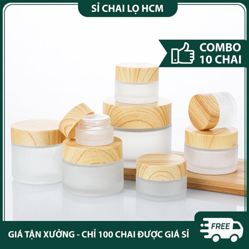 Hũ thủy tinh (combo 10) chiết mỹ phẩm 5g, 10g, 15g, 20g, 30g, 50g, 60g, hũ nắp gỗ vặn chiết kem  - Katta - KTPE30 Đựng Gia Vị Thuỷ Tinh