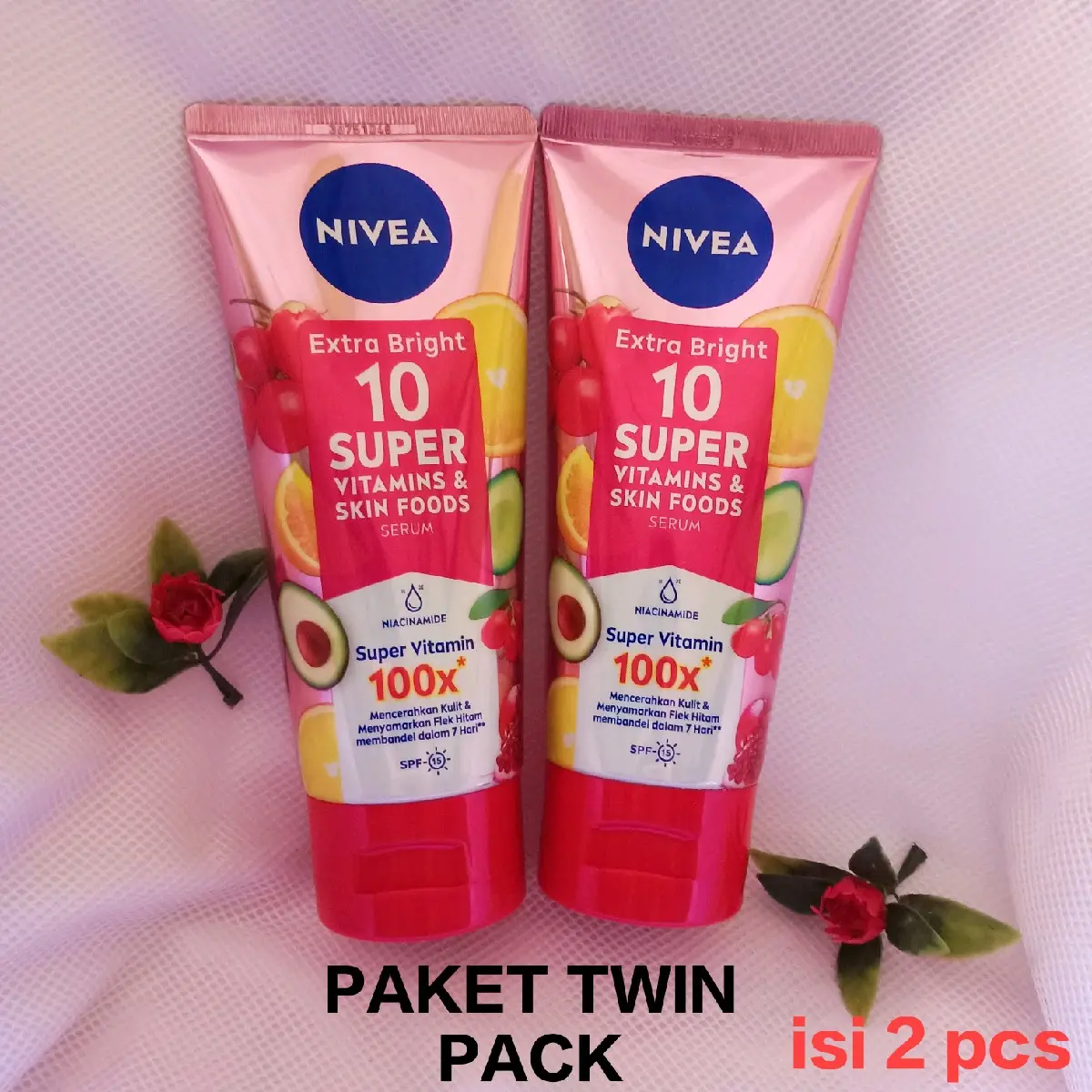 [Isi 2 pcs] Paket Twin Nivea Extra Bright 10 Super Vitamins & Skin Foods Serum 180ml