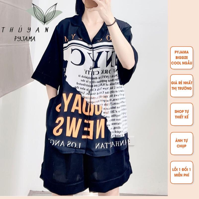 Bộ Pijama Bigsize N.Y.C cộc đùi lụa Mango in 3D quần ống rộng mặc nhà dành cho nữ có size từ 40kg đến 90kg.