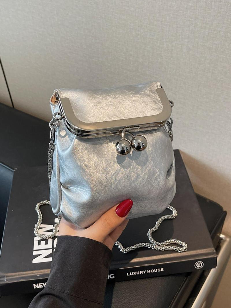 Product Introduction of Women's Fashionable Metallic Frame Design Crossbody Bag, Casual Versatile Shoulder Bag for Daily Used, Trendy All-match Commuter Bag 0