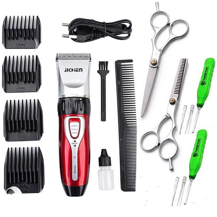 ( Sale ) Tông Đơ Cắt Tóc Gia Đình Jichen JC-0817 kèm 2 kéo cắt tỉa kèm 1 lấy ráy tai tông đơ cắt tóc nam máy tỉa tóc chẻ ngọn