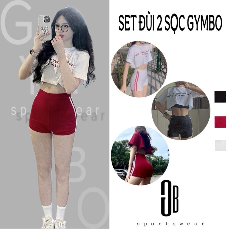 Set quần đùi short áo form rộng 2 sọc tập gym nhảy dance Cotton Sport Chạy Bộ Tập Thể Dục