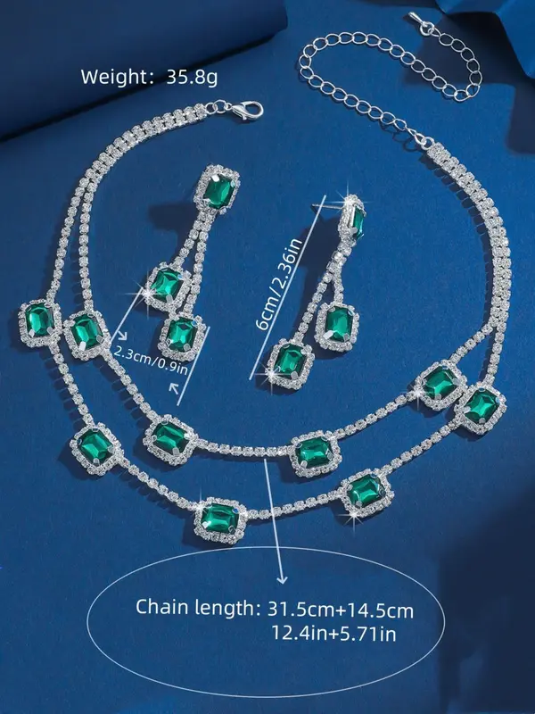 Women's Elegant Artificial Zircon Decorated Jewelry Set, Exquisite Trendy Pendant Necklace & Dangle Earrings, Chic Jewelry Set for Party & Daily Clothing Decor 1