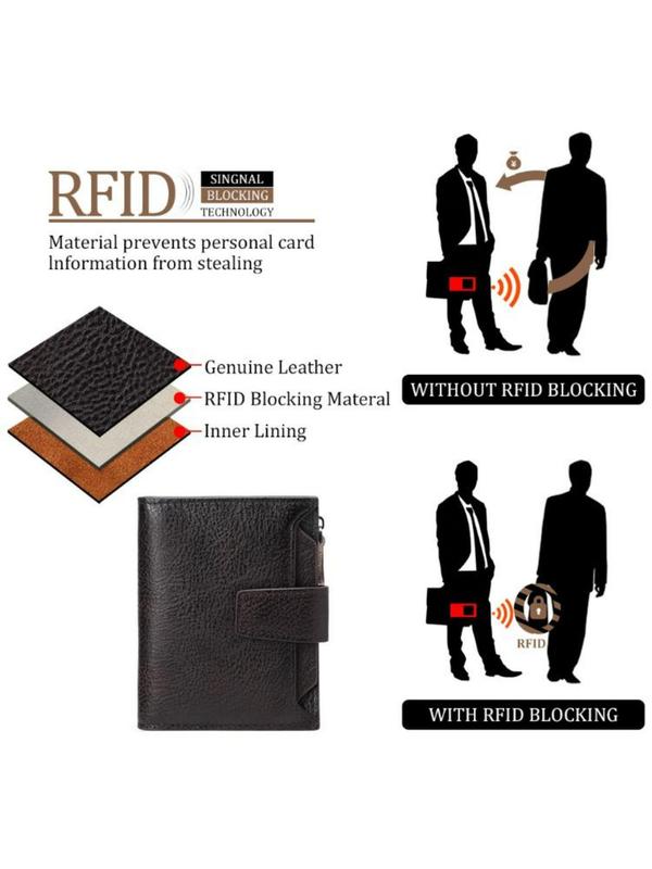 Men's Business Style Plain Color RFID Blocking Short Wallet, Casual Trendy Bifold Wallet, Fashionable Wallet for Daily Use As Gift with Gift Box for Men 5