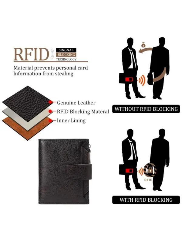 Men's Business Style Plain Color RFID Blocking Short Wallet, Casual Trendy Bifold Wallet, Fashionable Wallet for Daily Use As Gift with Gift Box for Men 5