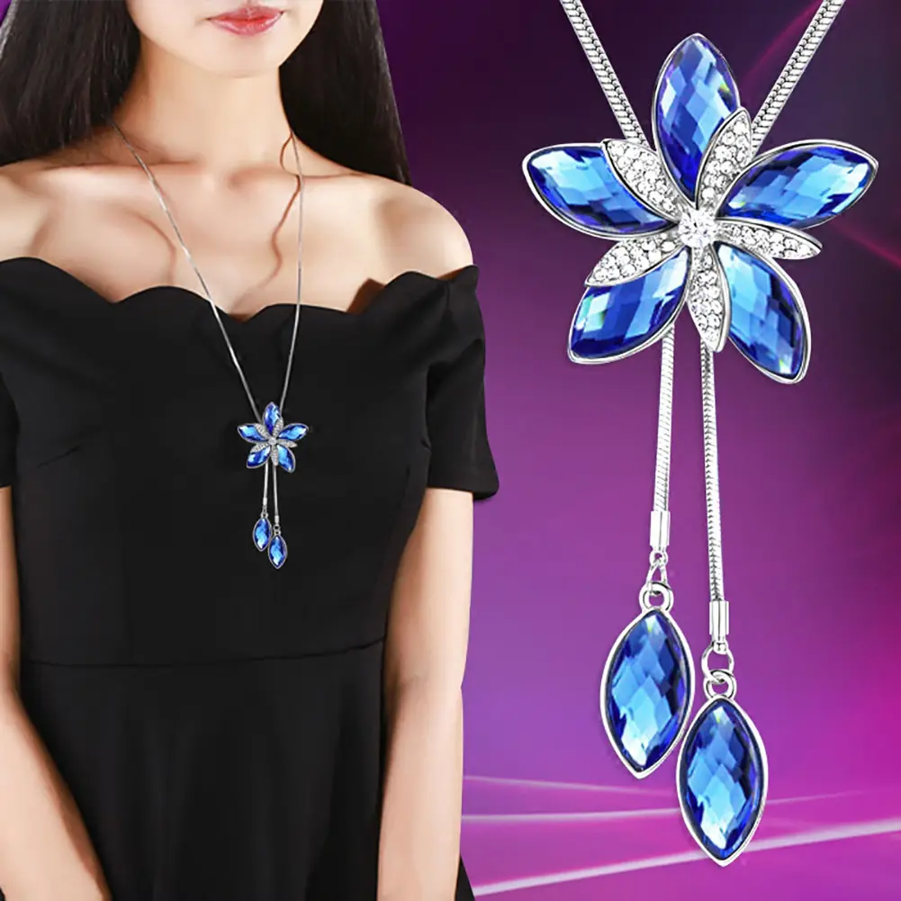 Wshoeo-Vòng Cổ Với Mặt Dây Chuyền Tua Rua Kim Cương Giả Cho Nữ, Thanh Lịch, Cối Xay Gió, Hoa, Dây Chuyền Áo Len