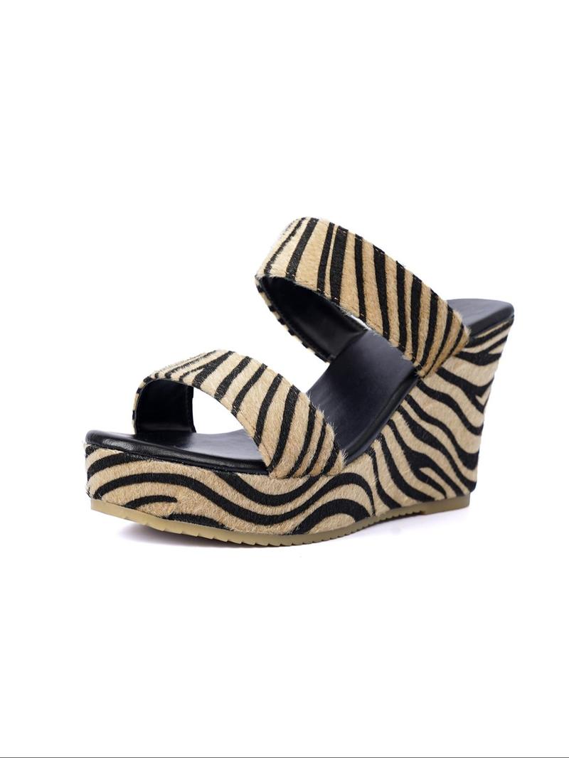 Product Introduction of Women's Fashionable Zebra Striped Pattern Wedge Sandals, Casual Versatile Platform Sandals for Summer, Lightweight Breathable Comfortable Shoes for Daily Wear, Girl 2