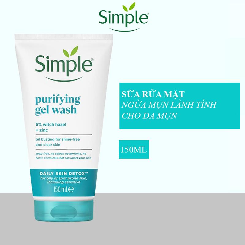 Sữa rửa mặt Simple ngừa mụn kiềm dầu giảm bóng nhờn Purifying Gel Wash 150ml kiểm soát lỗ chân lông 