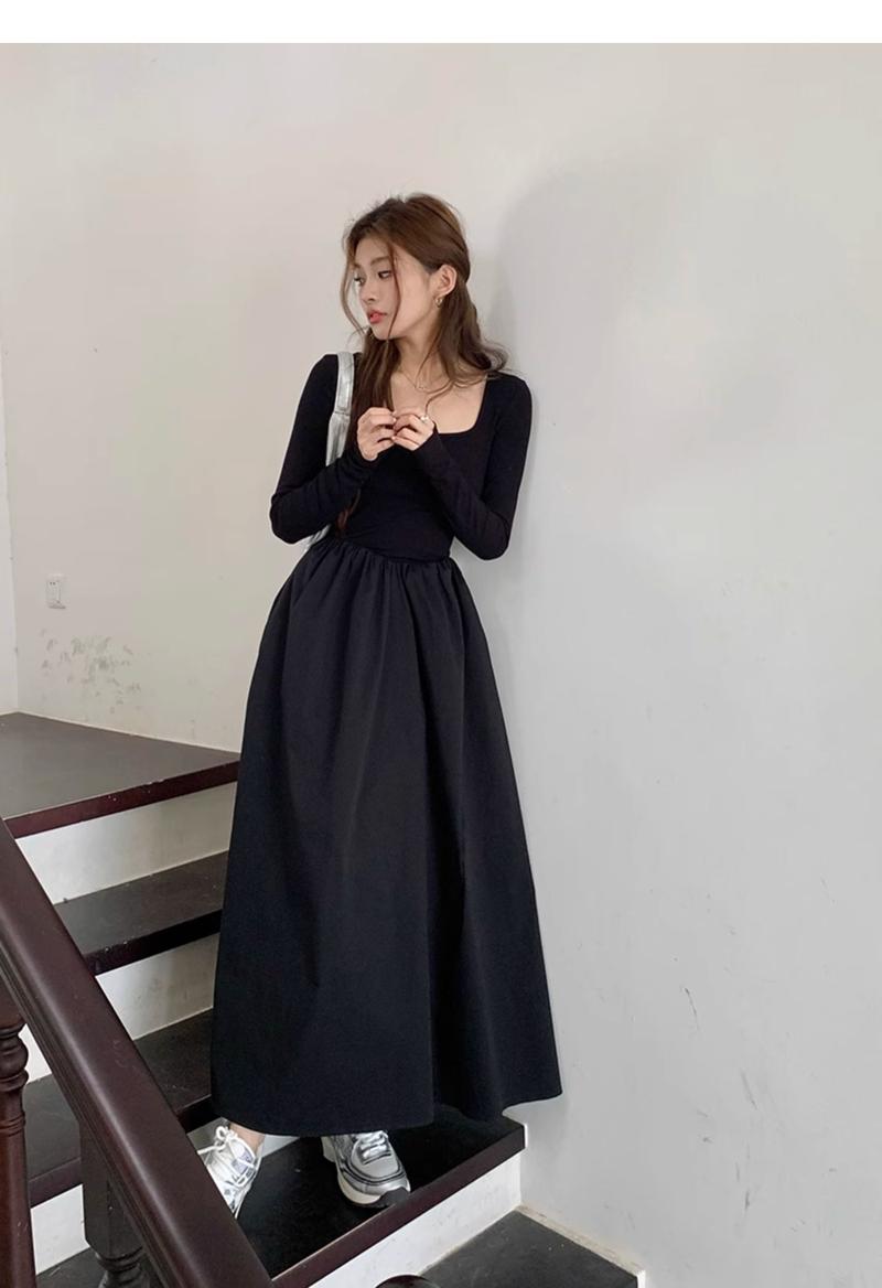 Product Introduction of French Hepburn style long sleeve square neck bottoms dress WOMEN'S autumn 2024 new high-grade elegant inner match long dress Casual Womenswear 22