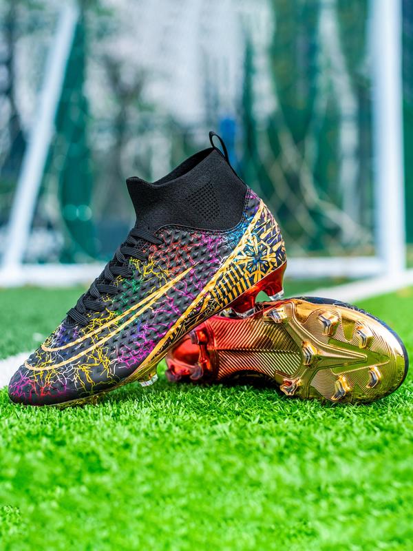 Men's Lace Up High Top Football Shoes, Breathable Comfortable Soccer Shoes, Professional Football Cleats, Anti-slip AG Spikes Football Shoes for All Seasons 5