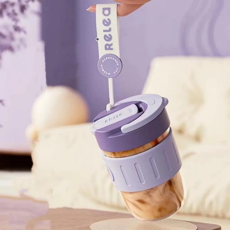 Double Wall Insulated Cup with Straw, 1 Count Portable Coffee Cup Leakproof Lid & Lanyard, Household Smart Drink Cup 5