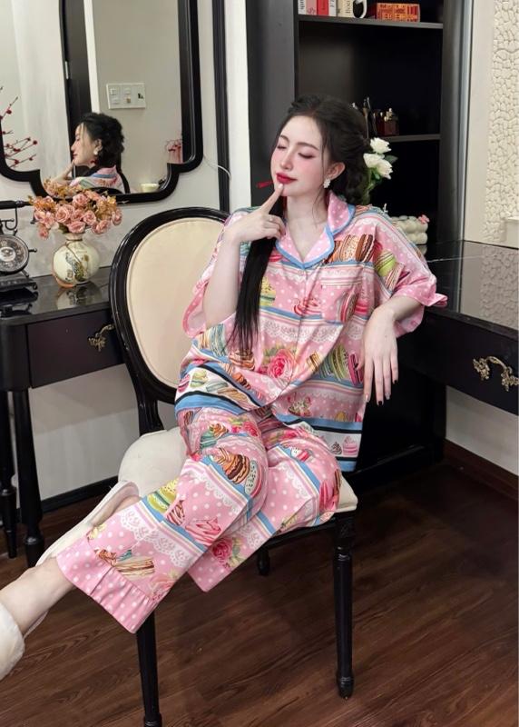 Product Introduction of Đồ Bộ Nữ Pijama Cánh Dơi Lady _ Size 45_68kg. Chất Vải Lụa Latin Mềm Mát . Quần Dài 95cm Có Túi 6