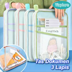 Vixplorn Tas Klasifikasi Buku Teks Transparan File Folder Bag Tas Dokumen / Tas Buku Portabel Jaring Tas Penyimpanan Kertas 3 Lapis