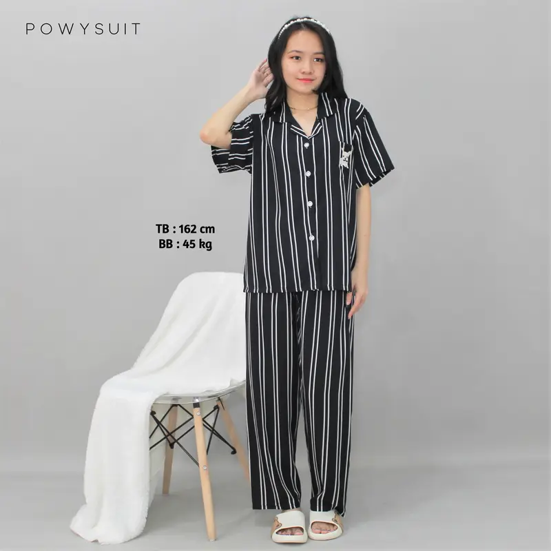 ST Bella Piyama Powysuit  Bahan Satin Sutra Baju Tidur Wanita Dewasa Celana Panjang lembut Setelan Pendek 0