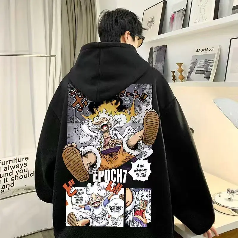 Áo Hoodie In Hình, Anime One Piece, Thiết Kế Luffy Năm Tốc Độ, Dành Cho Nam Giới, Thích Hợp Cho Mùa Thu Và Mùa Đông, In Hình Hoạt Hình, Thời Trang, Áo Khoác Rộng Thùng Thình Menswear Dài Tay