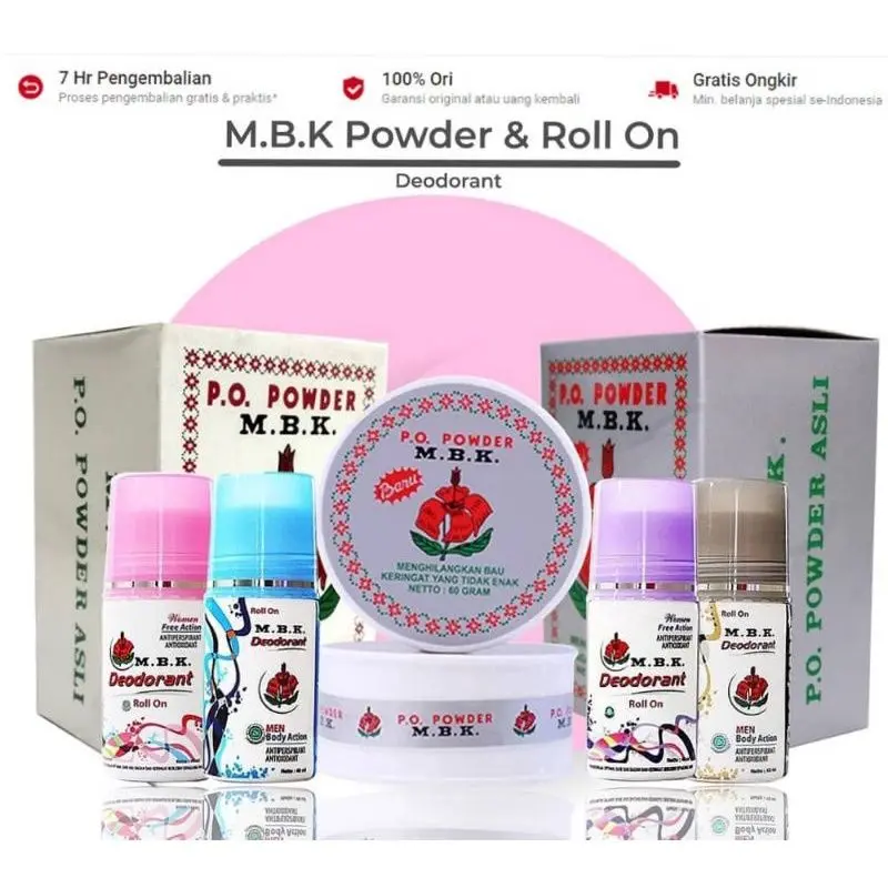 Bedak MBK Powder dan Roll On / M.B.K / m b k / Deodorant / Penghilang Bau Badan