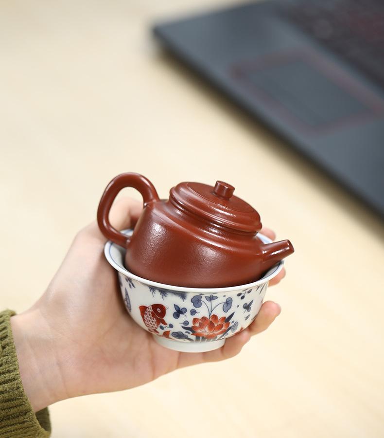 Product Introduction of # Zisha Teapot# Life-Long Fidelity Yixing Zisha Teapot Handmade Famous Authentic Tea Size Capacity Tea Set Suit Yixing Zisha Teapot Wrinkled Cinnabar Single Tea Making Dezhong Teapot 17
