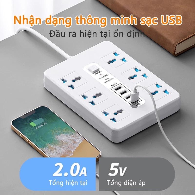  ￼Ổ cắm điện mới Dây nối dài nguồn 2500W 4USB Chiều dài 2m Chất lượng đáng tin cậy 