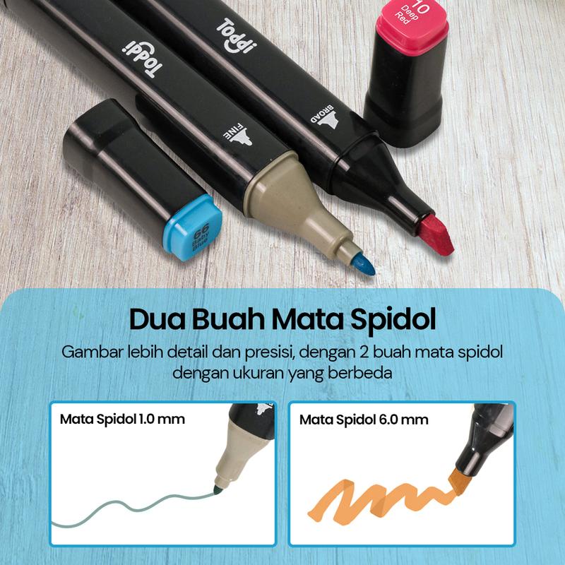 Spidol Dual Side Fine Art Brush Art Marker Set 1.0 and 6.0mm Tip 48 Warna Mewarnai 2