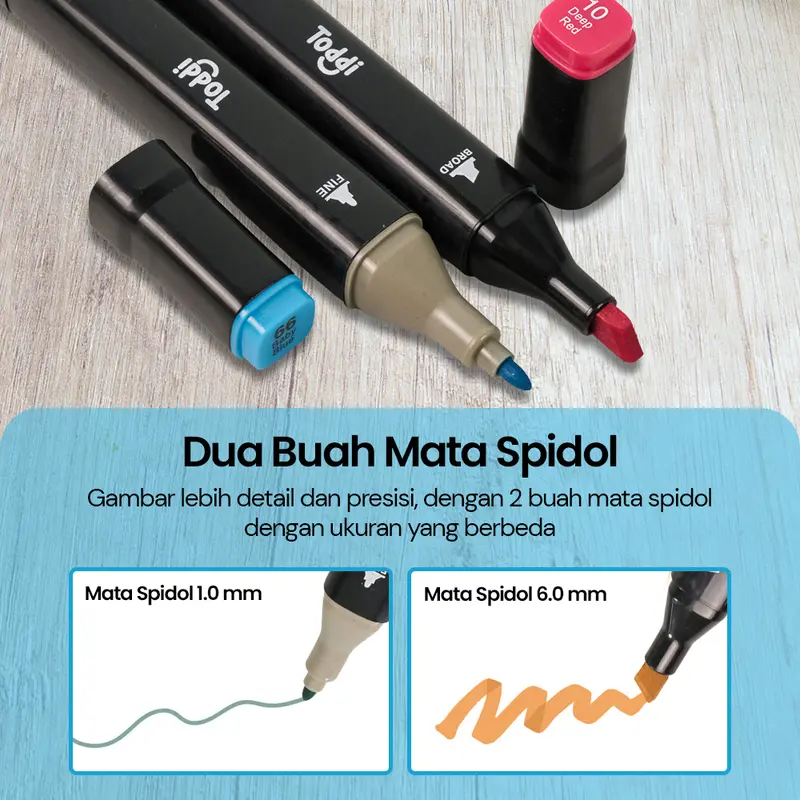 Spidol Dual Side Fine Art Brush Art Marker Set 1.0 and 6.0mm Tip 48 Warna Mewarnai 2
