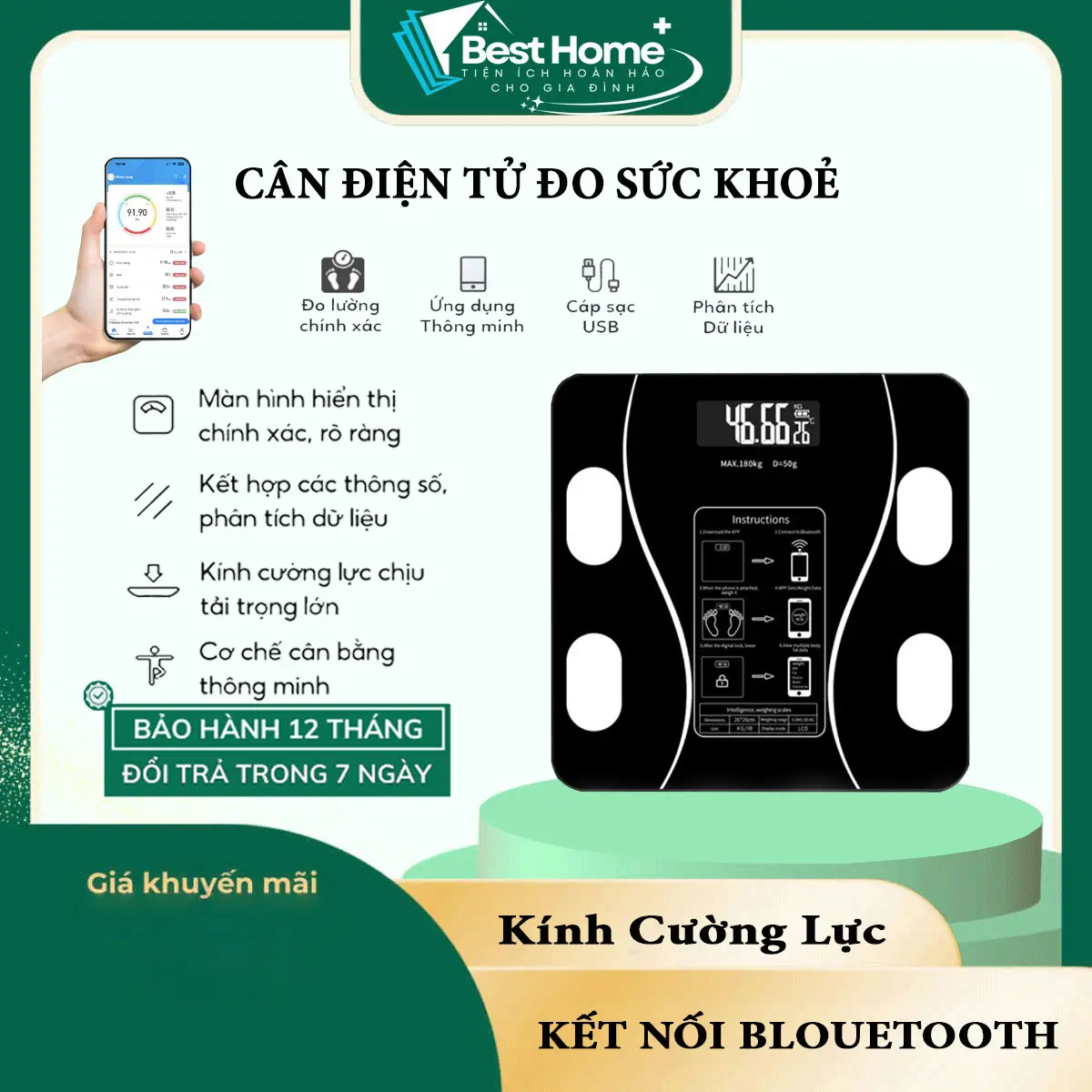 [HÀNG LOẠI 1] Cân Điện Tử 18 Chỉ Số Kết Nối BLUETOOTH Điện Thoại, Cân Điện Tử Sạc USB Kết Nối BLUETOOTH Phân Tích Chỉ Số Cơ Thể [Tặng Kèm Cáp Sạc]