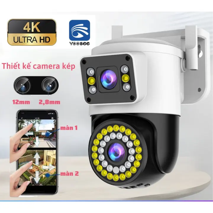 CAMERA YOOSEE NGOÀI TRỜI 2 MẮT 10 MP, XEM 2 MÀN HÌNH, XOAY 360 ĐỘ, CHỐNG NƯỚC - Góc Rộng 636
