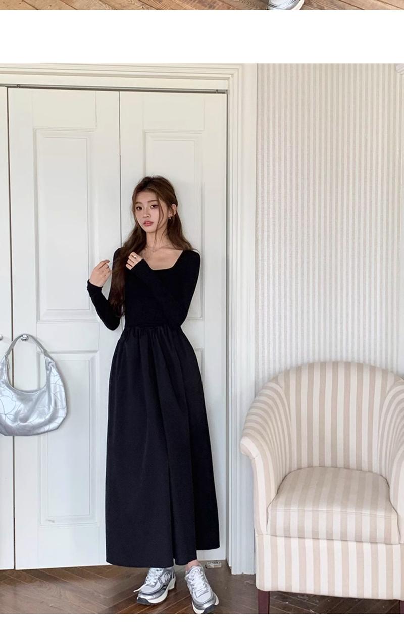 Product Introduction of French Hepburn style long sleeve square neck bottoms dress WOMEN'S autumn 2024 new high-grade elegant inner match long dress Casual Womenswear 26