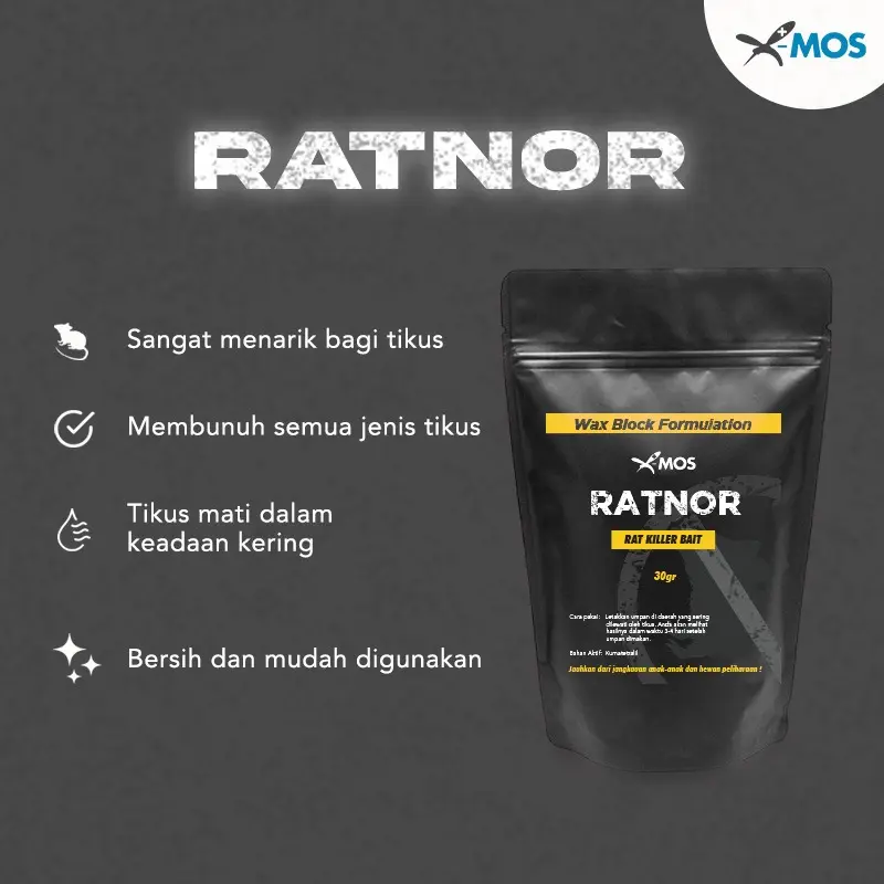 X-MOS Ratnor Umpan racun tikus mati kering 30 gr tanpa bau 2