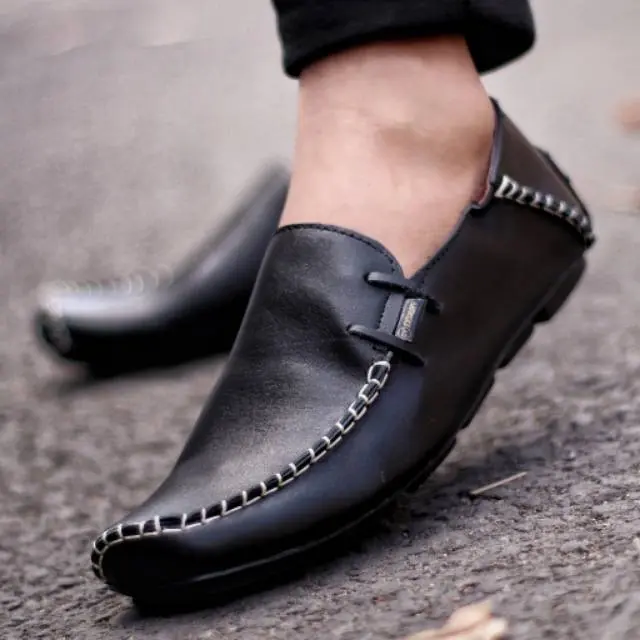 Sepatu Slop Kasual Pria Kulit Asli Original Handmade Slip On Casual Formal Santai BTS Korean Style Flat Shoes