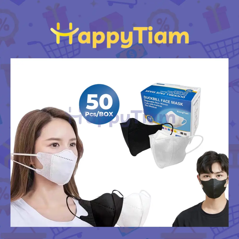 MASKER DUCKBILL 50 PCS BOX 1PACK 50 3PLY HITAM PUTIH ~ DISPOSABLE FACE MASK GARIS