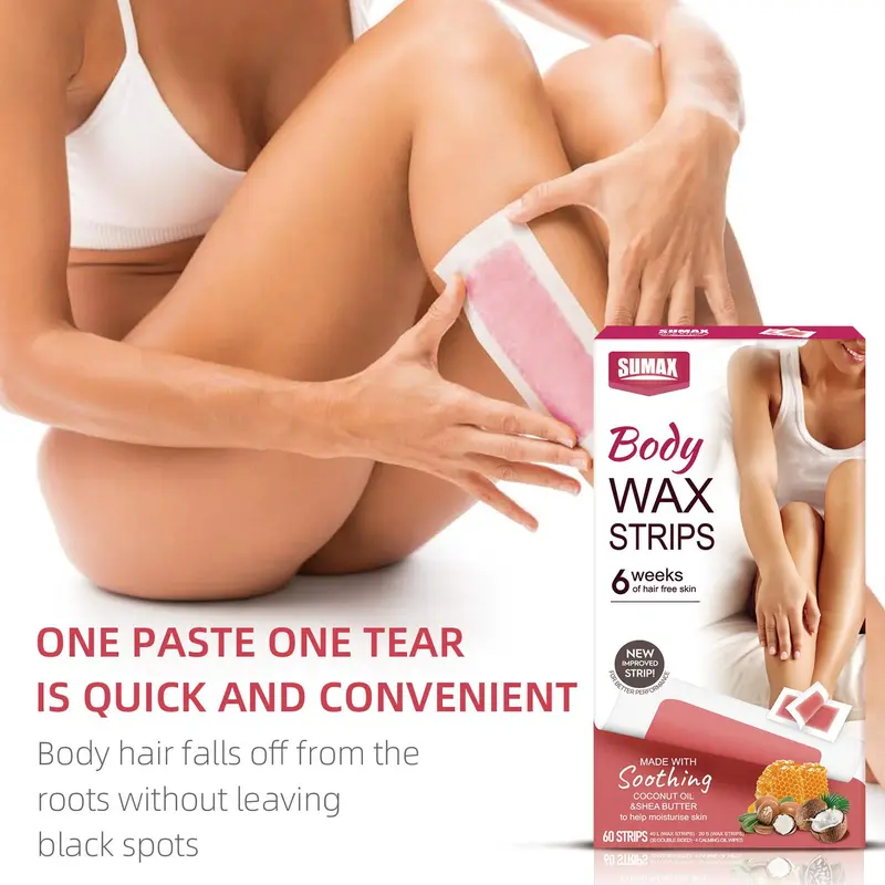 Body Wax Strips, 60pcs/box Non-permanent Hair Removal Wax Strips, Hair Removal Wax Strips for Face, Body, Legs, Arms, Underarms 5