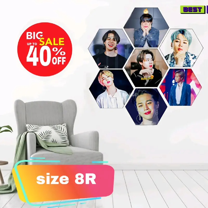 PAKET CETAK FOTO HEXAGONAL + BINGKAI ISI 7 PCS  Dipasang di Dinding kertas Paku 3