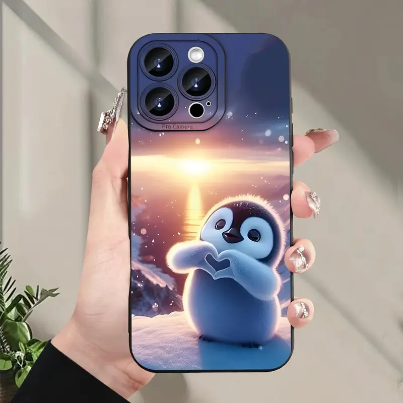 Cute Penguin Pattern Phone Case, Decorative Phone Protector Cover, Phone Accessories Compatible with iPhone 11 12 13 14 15 Pro Max XR X XS 7 8 Plus SE Mini 3