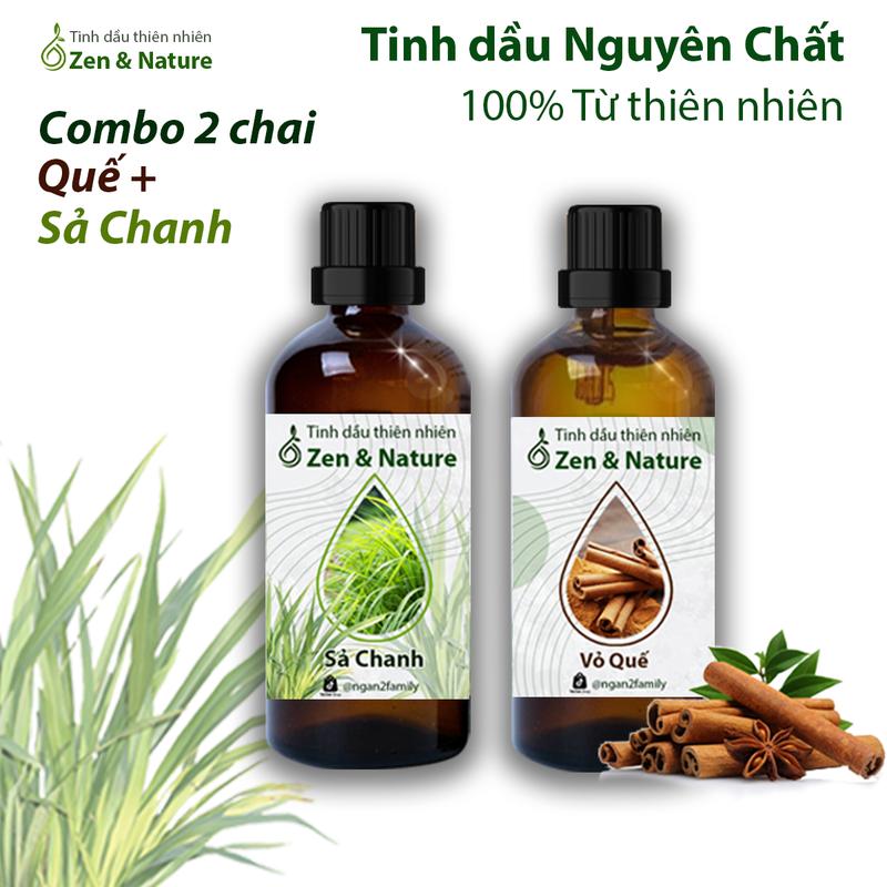   2 Chai 50ml  Tinh dầu Quế + Sả Chanh nguyên chất - Thơm phòng khử mùi hôi đuổi côn trùng tăng cường năng lượng và giấc ngủ 