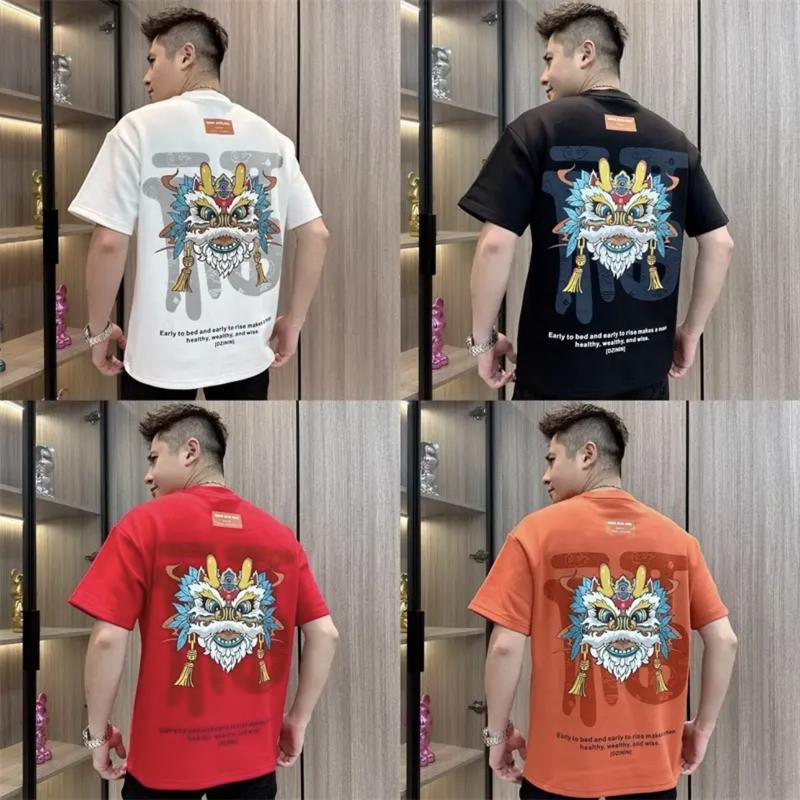 Áo Cộc tay Nam Nữ mùa hè in hình kỳ lân cao cấp phong cách thể thao cotton mềm mịn Menswear Cổ Tròn