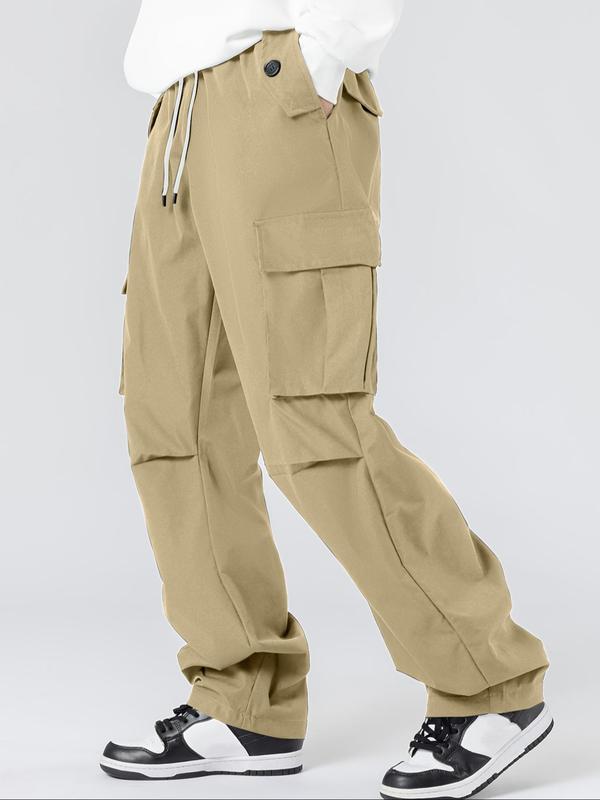 Men's Solid Flap Pocket Cargo Pants, Regular Fit Casual Fashion Trousers for Daily Wear, Men's Bottoms for All Seasons 5