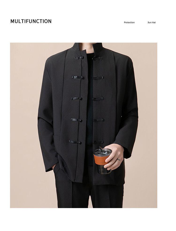 Product Introduction of New Chinese Style Men's Stand Collar Zhongshan Suit Retro Niche Button Wedding Chinese Style Tang Suit Jacket Set Elegant Trendy Women 31