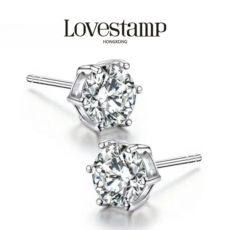 Very Simple Single Diamon 0.25ct/0.5ct/1.0ct Round S925 Silver Earring Six Claw Earrings Colorful Hypoallergenic Non Fade Earrings E028