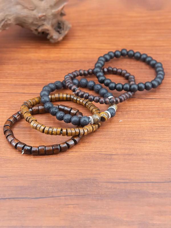 5pcs/set Simple Wooden Beaded Bracelet, Casual All-match Trendy Bracelet Jewelry for Daily Wear, Casual Fashion Bracelets for Men & Women, Gifts for Wife 6