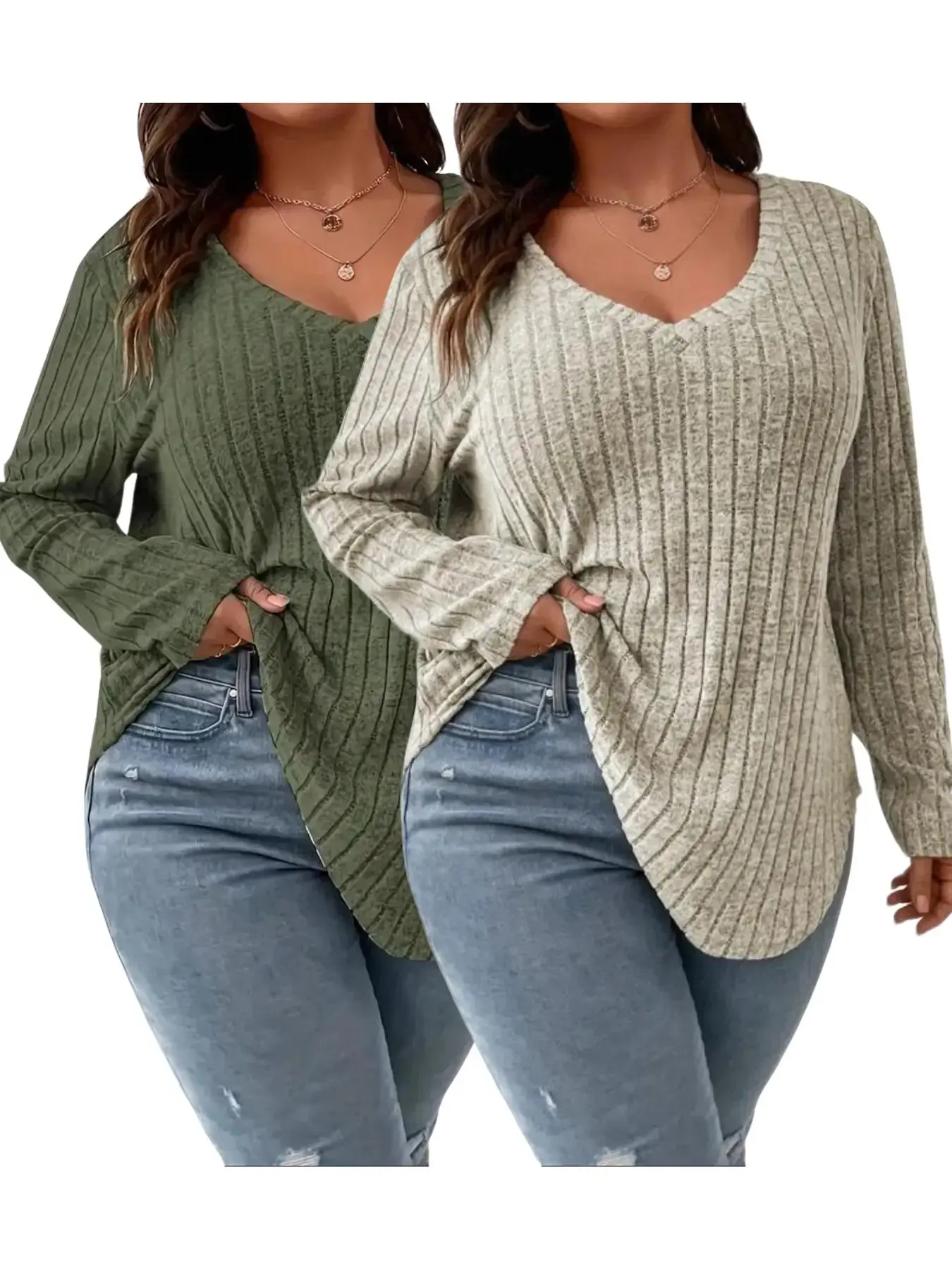 Plus Size Solid Long Sleeve Tee, Casual Comfy V Neck Top for Fall Daily Outdoor Wear, Women Plus Clothing for Fall, Fall Outfits 2024