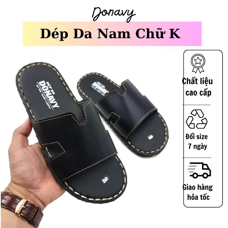 Dép Quai Ngang Nam Da DONAVY Cao Cấp Quai Chữ K Nổi Bật,Khâu Quai Chắc Chắn D.CKS dep da 0