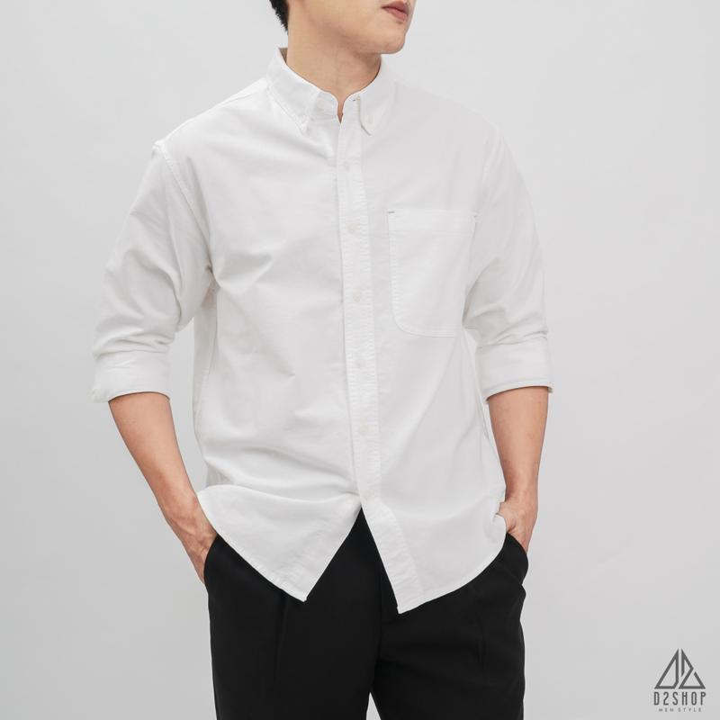 Áo sơ mi D2shop, áo sơ mi dài tay vải pho túi đánh bọ, màu trắng, xám, xanh dương, xanh jean [SM-2311] 3