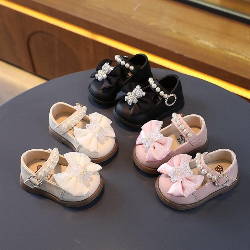 Giày Búp Bê Tập Đi Cho Bé Gái Đính Nơ Gấu Xinh Xắn Phong Cách Tiểu Thư Từ 8 Tháng Đến 4 Tuổi (M09) Cao Su Kem