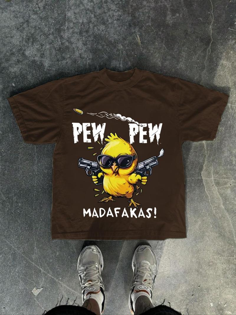 Product Introduction of Men's Cartoon Chicken & Letter Print Round Neck Tee, Regular Fit Casual Short Sleeve T-shirt for Summer, Men's Top for Daily Wear 4