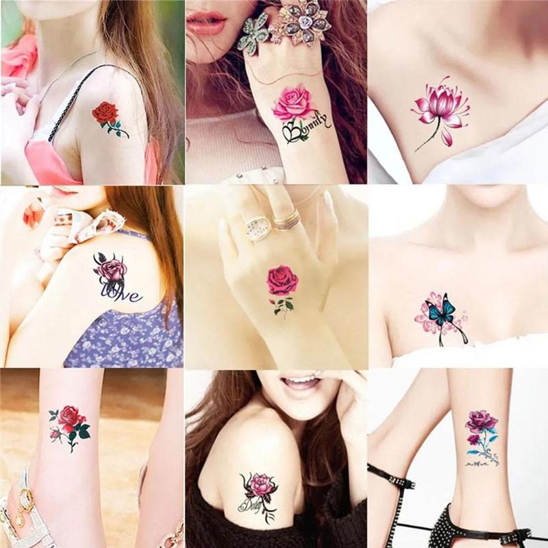 Product Introduction of 20/50pcs Waterproof Tattoo Sticker Sexy Simulation Flower Butterfly Ankle Clavicle RoseTattoo Sticker 43